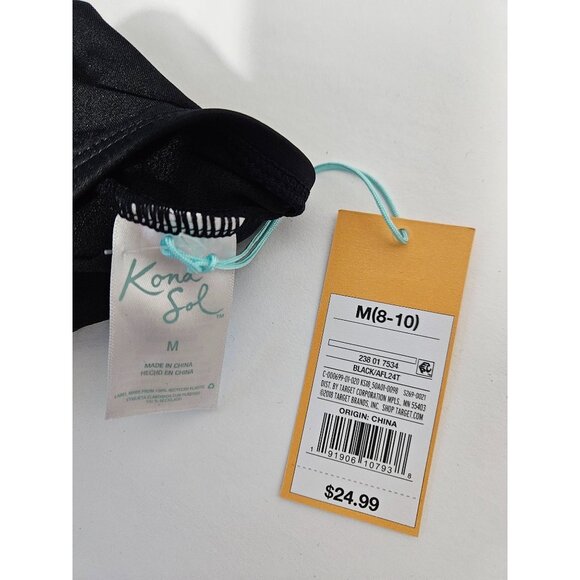 Kona Sol Womens Black Ruffled Halter Tankini Swim Top Strappy Front Size M 8-10 - Picture 9 of 9